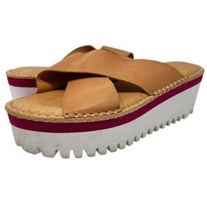 Chocolat Blu Tan and White Platform Sandals